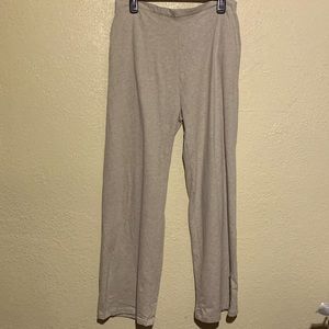 Liz Claiborne Sweat Pants XL Beige/Gray Stretchy Pull On Straight Pockets Cotton